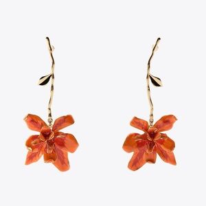 Zara Flower Steam Earrings in Orange and Gold Tone